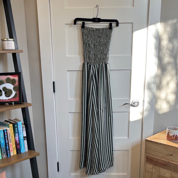 RESA Strapless Dress with Green and White Stripes - Picture 1 of 5
